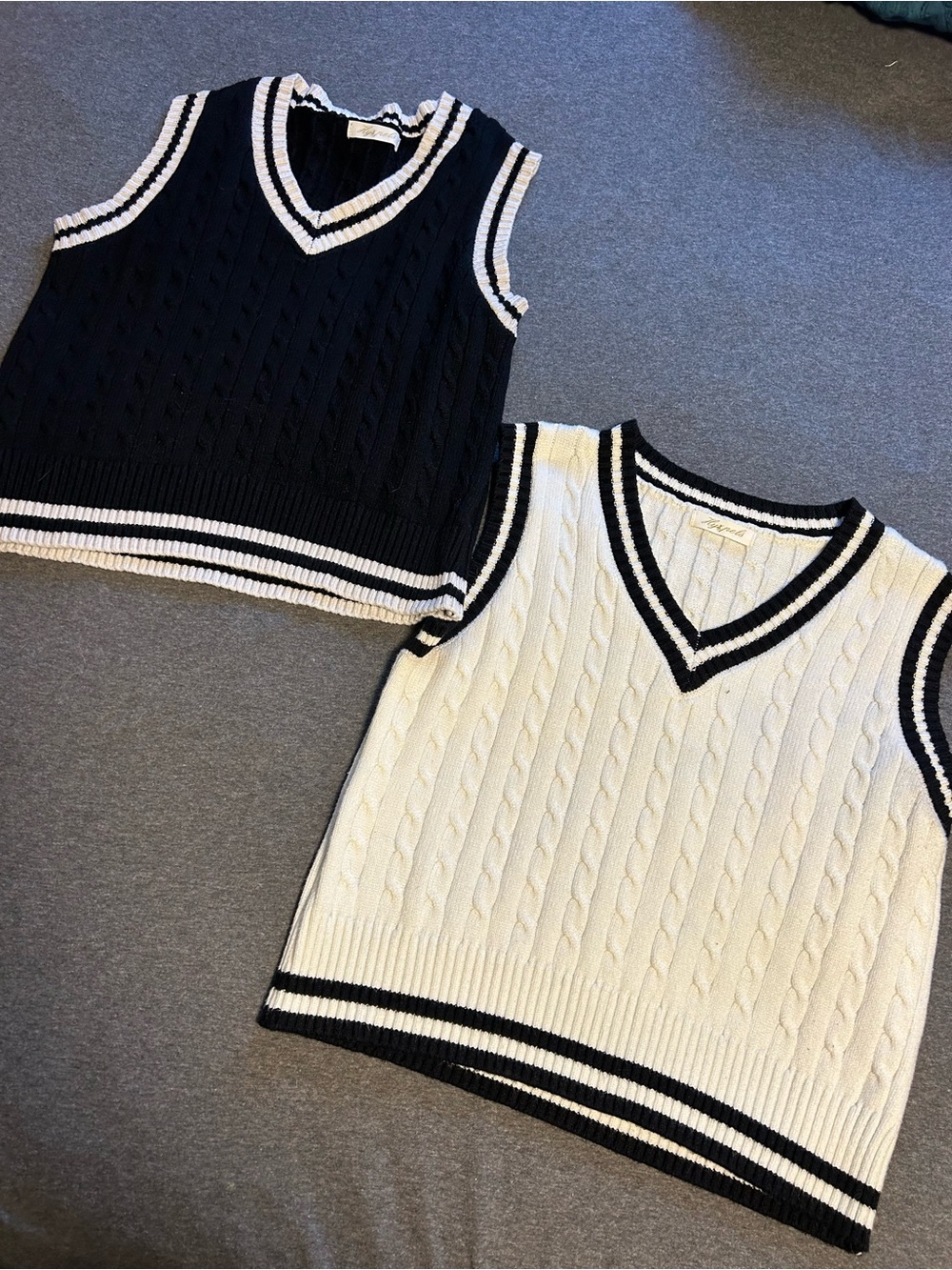 Cable Knit V-Neck Sweater Vest - Black and White Set